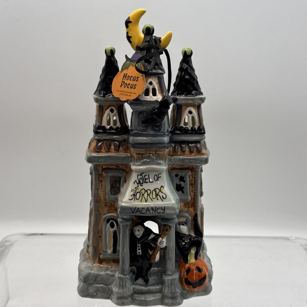 β16 Blue Sky βHotel of Horrorsβ Vampire Tea Light Candle House Halloween 10.5β